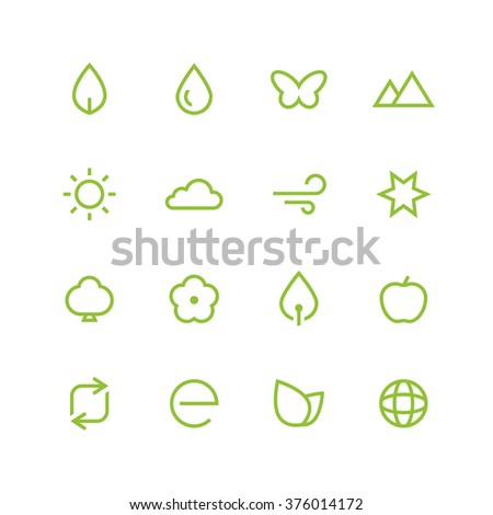 Nature icon set - vector minimalist. Different symbols on the white background.