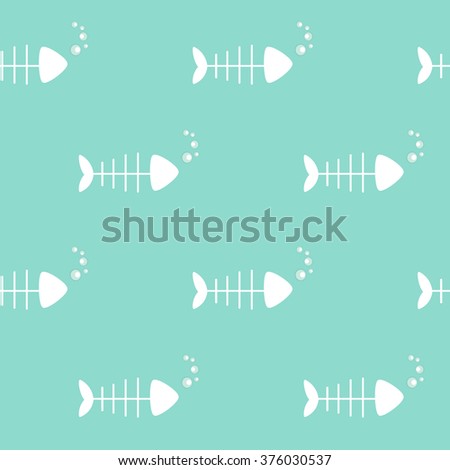 cute white fish bone in blue sea seamless vector pattern background illustration