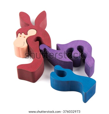 color wooden creative donkey puzzle toy on white