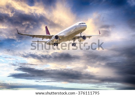 Airbus A-320 with beautiful sky. Royalty-Free Stock Photo #376111795