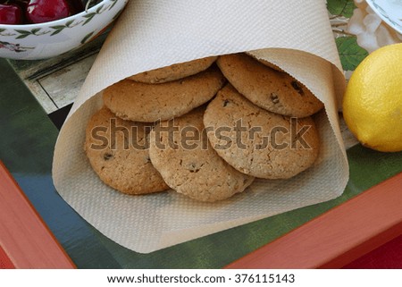 Homemade oatmeal cookies with raisins on a tray