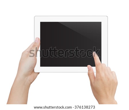 woman hand using digital tablet isolated clipping patch inside image data