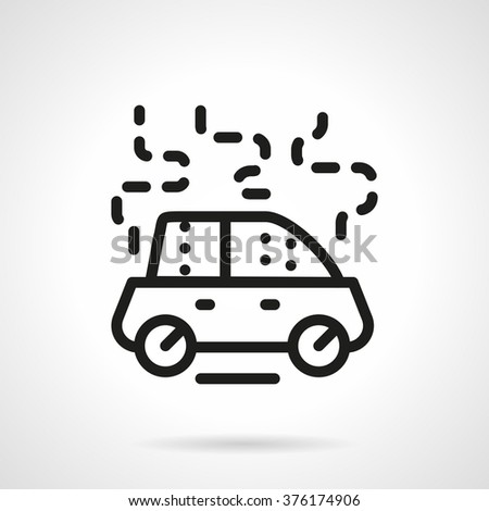 Single car with smoke. Burning car. Car insurance cases. Vector icon simple black line style. Single design element for website, business.