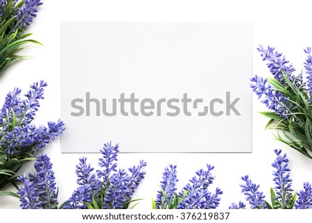 Mockup with artifical lavender around blank paper.
