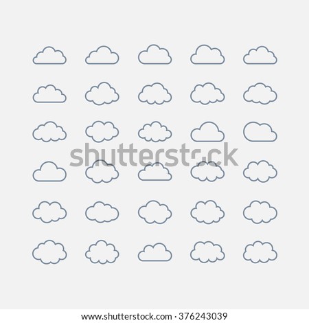 Big vector set blue cloud shapes, cloud icons for web and app, for cloud computing and so on over white.Icons for cloud computing web and app. Simple line