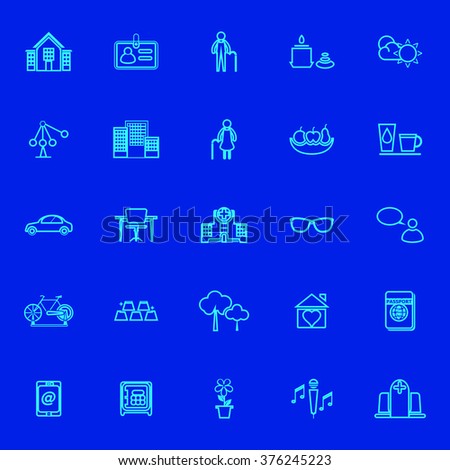 Cloth care sign and symbol blue line icons, stock vector