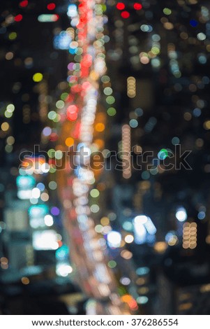 Aerial view blurred bokeh light Tokyo city road night view