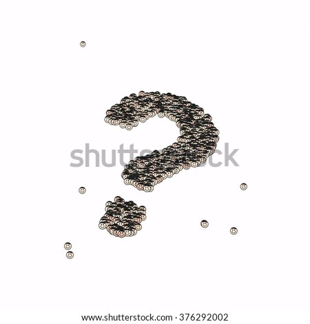 Question mark symbol. Glyph out of tiny textures. Particles representing human and his emotions.