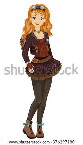 Illustration of a Teen Girl Wearing Fantasy Steampunk Garments