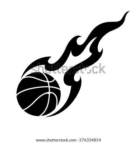 clip art black basketball fire on white background