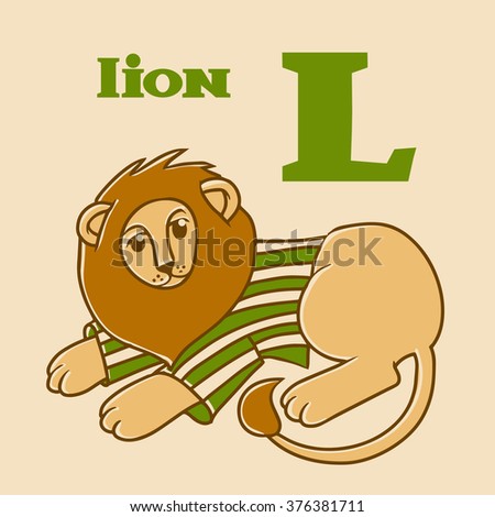 Cartoon lion. Letter L. Part of animal alphabet.