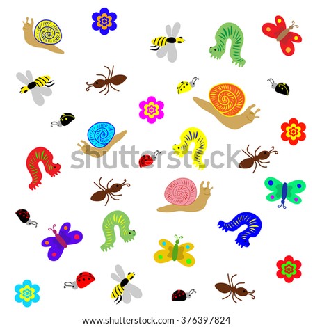 Vector Illusration. Funny Doodle Insects.