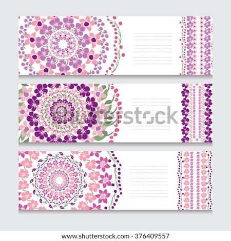 Elegant cards with decorative flowers, design elements. Can be used for wedding, baby shower, mothers day, valentines day, birthday cards, invitations. Floral banners
