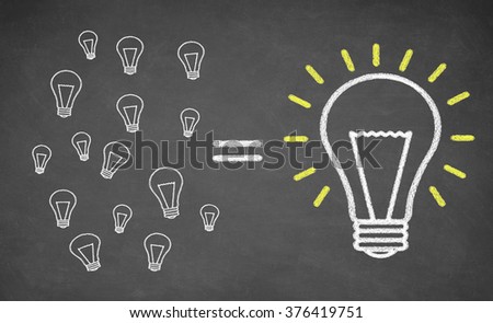 Picture of many small light bulbs equal big lightbulb