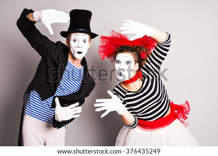 Two mimes man and  woman. April Fool's Day concept Royalty-Free Stock Photo #376435249