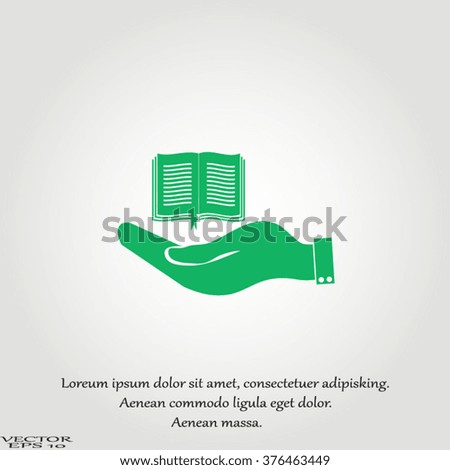 hand holding a open book. symbol icon book