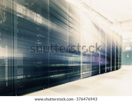room with rows of server hardware in the data center Royalty-Free Stock Photo #376476943