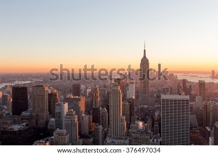 Beautiful view over Manhattan, New York at sunset