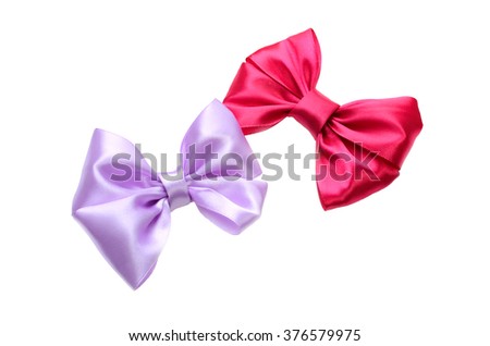 Two bow purple and red on a white background isolated. holiday concept. Birthday. Valentine's Day. Celebration. Gift Decoration. Texture bow. Silhouette of a bow.