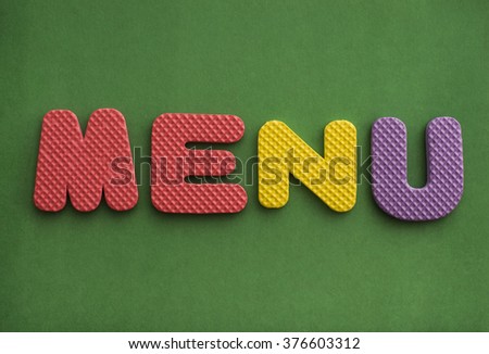 Menu, colorful word on blank blackboard for design. children's menu