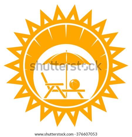 vector beach umbrella and deck chair in sun isolated on white background