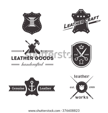 Set of vintage tailor, sewing labels. Leather goods designed elements