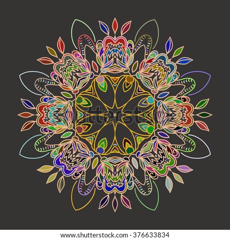 circular pattern drawn contour flower in different colors