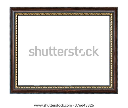 Wooden frame with golden isolated on white