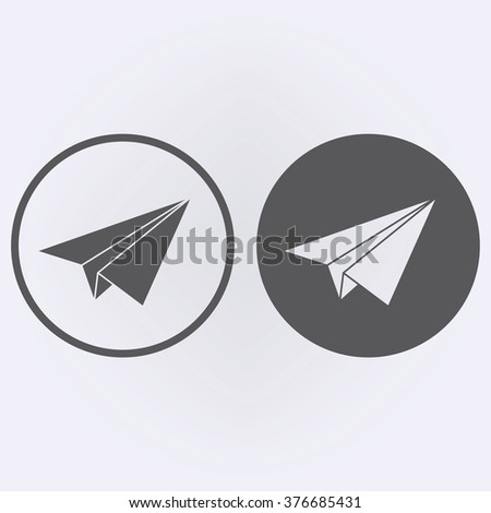 Origami airplane flying icon set in circle . Vector illustration