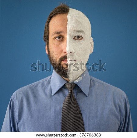 Conceptual two sides face portrait photo of a businessman