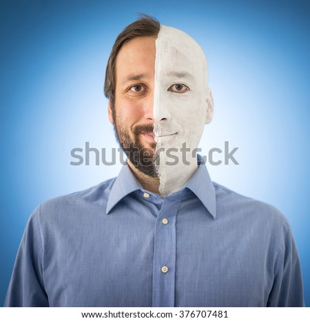 Conceptual two sides face portait photo of a businessman