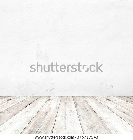 Empty a white interior of vintage room - gray grunge concrete wall and old wood floor. Realistic 3d as perfect background for your concept or project. 