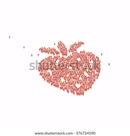 Strawberry fruit symbol. Glyph out of tiny textures. Particles representing human and his emotions.