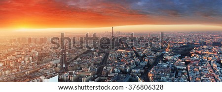 Panorama of Paris at sunset, cityscape