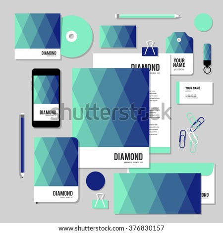Corporate identity business set design. Vector stationery template design with Rhombus and square shape. Documentation for business.
