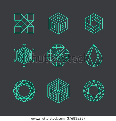 Vector abstract modern logo design templates in trendy linear style - cubes and diamonds - minimal geometric concepts and badges