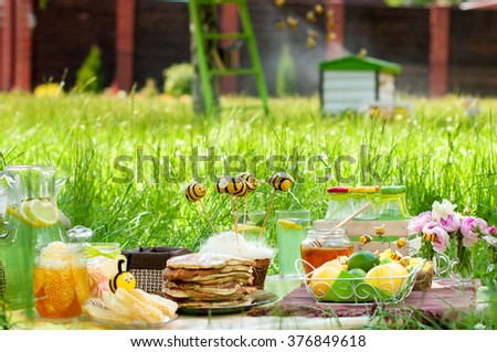 Summer picnic. Beautiful green background