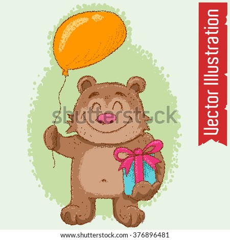 Honey Bear for greeting card. Vector illustration.