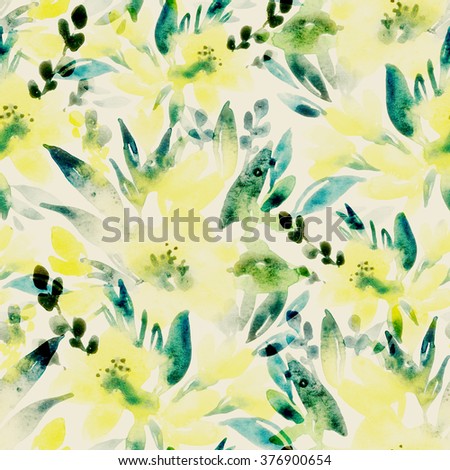 Abstract floral seamless pattern. Watercolor flowers on white background in pastel colors. Hand painted watercolor yellow flowers illustration
