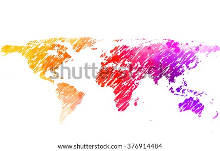 painted world map on white background. 