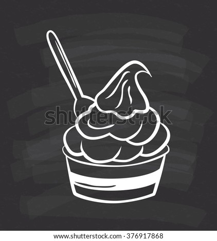 a cup of ice cream or frozen yogurt on chalkboard  background
