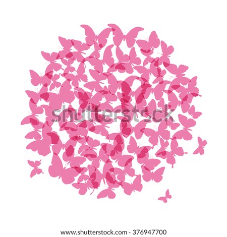 summer round banner, card design, pink butterfly on white background. Vector