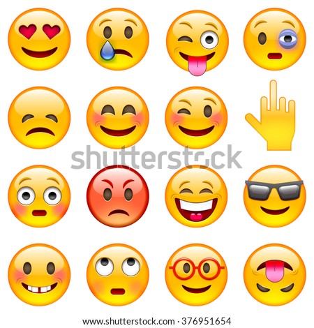 Set of Emoticons. Set of Emoji. Isolated vector illustration on white background Royalty-Free Stock Photo #376951654