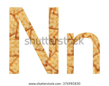 Perspective unique "N" capital letter and lowercase. Alphabet N from Biscuits texture.