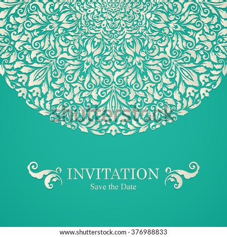 Elegant greeting card design. Vintage floral invitation card template. Luxury swirl greeting card.