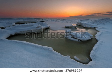 winter gulf in sunset