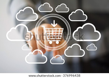 Businessman push web button shopping cart symbol icon