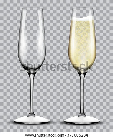 full and empty glass of champagne isolated on a transparent background Royalty-Free Stock Photo #377005234