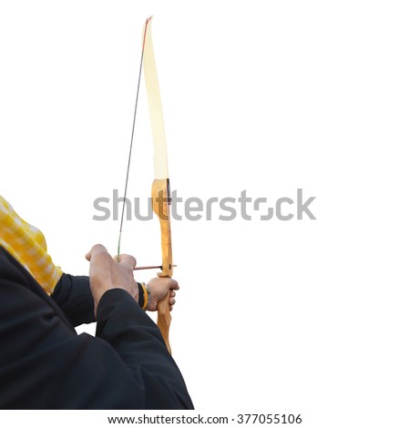 businessman aiming at target with bow and arrow, isolated on white background. this has clipping path.