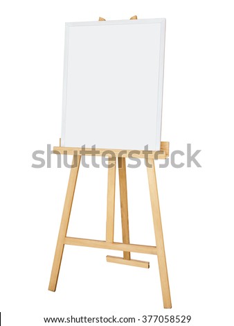 Painting stand wooden easel with blank canvas poster sign board isolated